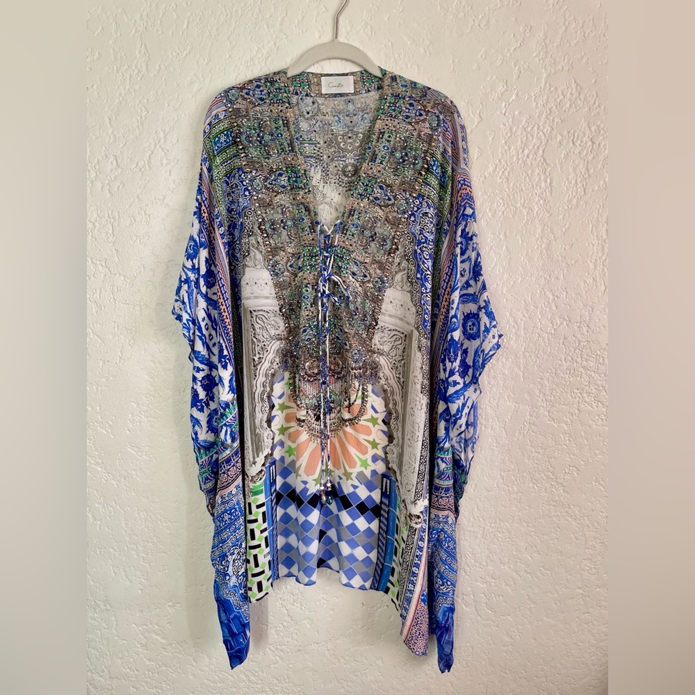 Camilla Mini Lace Up Caftan in Courtyard Of Maidens - Picture 6 of 16